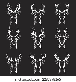 Vector Reindeer Horns, Antlers. Deer Horn Silhouettes. Hand Drawn Deers Horn, Antler Set. Animal Antler Collection. Design Elements of Deer. Wildlife Hunters, Hipster, Christmas and New Year concept