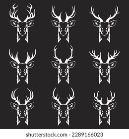 Vector Reindeer Horns, Antlers. Deer Horn Silhouettes. Hand Drawn Deers Horn, Antler Set. Animal Antler Collection. Design Elements of Deer. Wildlife Hunters, Hipster, Christmas and New Year concept