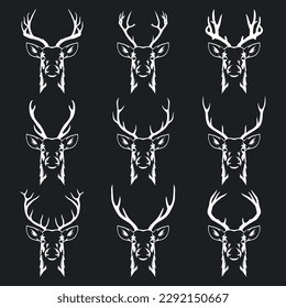 Vector Reindeer Horns, Antlers. Deer Horn Silhouettes. Hand Drawn Deers Horn, Antler Set. Animal Antler Collection. Design Elements of Deer. Wildlife Hunters, Hipster, Christmas and New Year concept