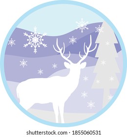 Vector Reindeer White snow falling background. chrstmas flat paper 