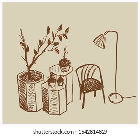 vector relaxation area interior with plants and floor lamp