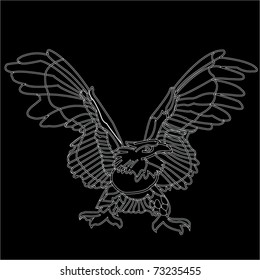 Vector relief images of an eagle on a black background