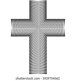 La religión vectorial se cruza con puntos de medio tono . Logo de la iglesia.