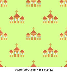Vector Religion Icons Isolated on Green Background. Seamless Pattern