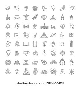 Vector religion icons set thin style. Vector