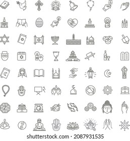 Vector religion icons set thin style. Vector