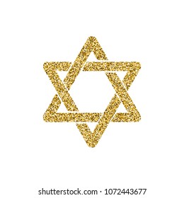 Vector religion symbol golden glitter Star of David. Israel 70 anniversary sign. Jerusalem golden star. Star with gold glitter effectTraditional Jewish symbol.Jewish star isolated on white background