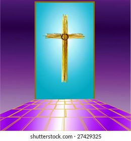 Vector Religious Cross Window Or Doorway Scene