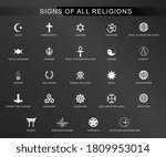 Vector Religious Symbols - All Vector Icons of Religions - Islam Christianity Atheism Hinduism Chinese Religion Judaism Triple Goddess Jainism Buddhism - Vector Religion Signs and Symbols Collection