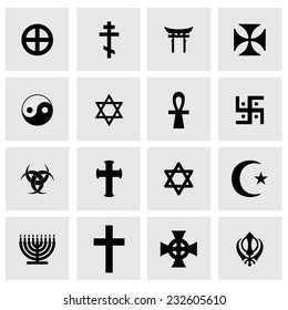 Vector religious symbols icon set on grey background