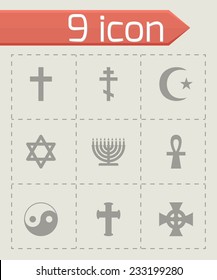 Vector religious symbols icon set on grey background
