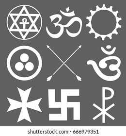 Vector religious symbols set on dark background