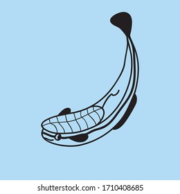 vector remora fish doodle line icon