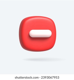 Vector Render 3d of Minus Icon. Red color. Collapse icon or reduce. Vector illustration