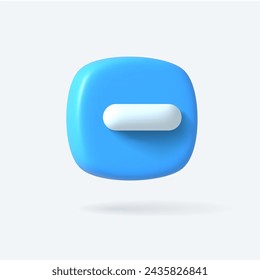 Vector Render 3d of Minus Icon. Blue color. Collapse icon or reduce. Vector illustration