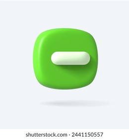 Vector Render 3d of Minus Icon. Greencolor. Collapse icon or reduce. Vector illustration