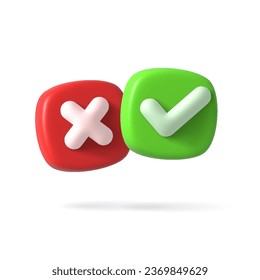 Vector Render 3d of Right Check Mark box. Green Approvement icon or emblem. Vector illustration