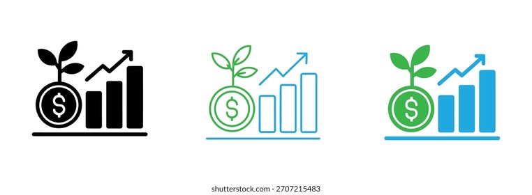   Vektorgrafik des Finanzwachstumskonzepts als Symbol wiedergeben. Aus Goldmünzen wächst ein Baum. Profitable Investitionen mit steigendem Diagramm Eine Steigerung des Einkommens oder Erfolg in den Finanzen.