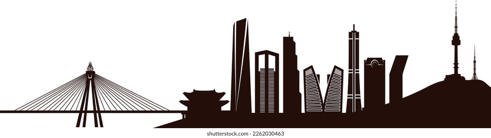 Vector rendered and cleaned Seoul City skyline