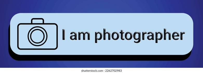 Una representación vectorial Soy fotógrafo icono de signo con icono de cámara aislado en fondo azul. Icono de signo de fotógrafo creativo para plantillas, software y aplicaciones.