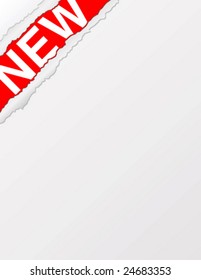 Vector rendition of torn away paper revealing the word new