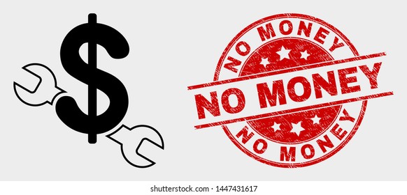 Vector repair price icon and No Money seal stamp. Red rounded scratched stamp with No Money caption. Vector combination for repair price in flat style. Black isolated repair price icon.