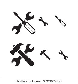 Conjunto de iconos de herramientas de reparación de Vectores (o) Iconos de reparación y mantenimiento en blanco y negro