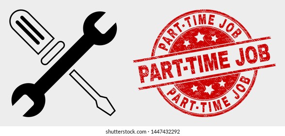 Vector repair tools pictogram and Part-Time Job watermark. Red round distress watermark with Part-Time Job text. Vector composition for repair tools in flat style.