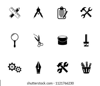 vector repairing tool symbols - maintenance work illustrations. industrial instrument. construction design icons set