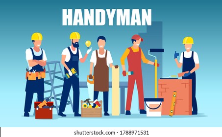 Vector of a repairmen team working together in construction industry 