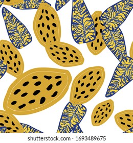 Vector Repeat Element Print. Watercolor Elementary Exotica Background. Doodles Ink Endless Texture Ornament. Tropically Graphic Pattern. Vector Seamless Silhouette.