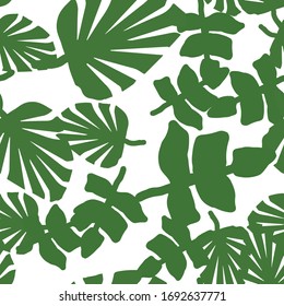 Vector Repeat Fun Background. Pattern Leaf Bloom Wallpaper. Outline Fan Seamless Savage Ornament. Tropically Beautiful Pattern. Vector Endless White.