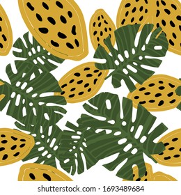 Vector Repeat Paint Background. Silhouette Doodle Beautiful Print. Drawing Contemporary Endless Rainforest Ornament. Tropically Dot Pattern. Vector Seamless Textile.