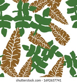 Vector Repeat Palm Print. Saturation South Graphic Pattern. Tropical Decoration Seamless Whole Ornament. Tropically Greenery Wallpaper. Vector Endless Silhouette.