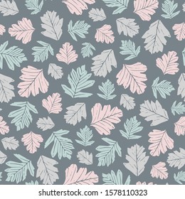 Vector repeat pattern with colorful leaves. Vintage hand-drawn style. One of "Birds and Berries" collection patterns.