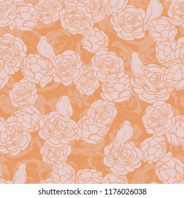 Vector repeat pattern with cute birds on roses. Perfect for fabric, scrapbooking, wallpaper projects.