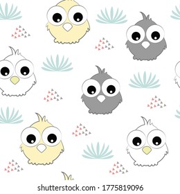 Vector repeat pattern with cute owls. Hand-drawn style, pastel colors. One of " The Owls" collection patterns.