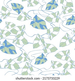 Vector repeat pattern design with abstract colorful lively leaves on white background. 