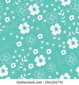 Vector repeat pattern design with blue and white flowers. Designed by Houhou Design from www.houhou-design.com. Contact me for custom projects