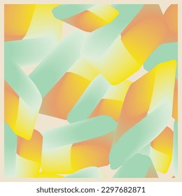 Vector repeat pattern design featuring an abstract design of blobs of orange, yellow, beige and green stretched into this pattern. 