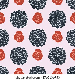 Vector repeat pattern floral roses and hydranges pink red navy