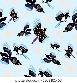 Vector repeat pattern of magpies