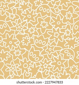 Vector repeat pattern with overlapping floral elements, yellow with white outlines