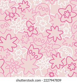 Vector repeat pattern with overlapping floral elements on light pink background