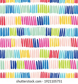 vector repeat pattern with rainbow stripes rows of bright colorful hand drawn sketched doodled brush strokes. joyful abstract background