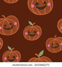 Padrão de repetição de vetor rico queimado marrom e rosa Halloween bonito Boho abóboras e fantasmas padrão coleção