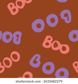 Vector Repeat Pattern Rich Burnt Brown and Pink Halloween Cute Boho Pumpkins and Ghosts Pattern Collection
