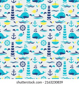 Vector Repeat Pattern.Underwater Sea Adventure Repeat Pattern.Nautical Background for kids cloth textile print