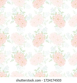 Vector repeat seamless pattern with pink carnations. Trendy endless texture for digital paper, fabric, backdrops, wrapping paper and fabric.