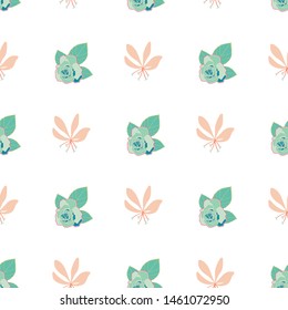 Vector repeat seamless pattern with roses and small flowers. Surface pattern.